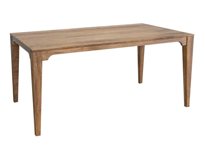 Tulum dining table by International Furniture Direct showing a rustic wood table with sturdy legs and a natural finish.