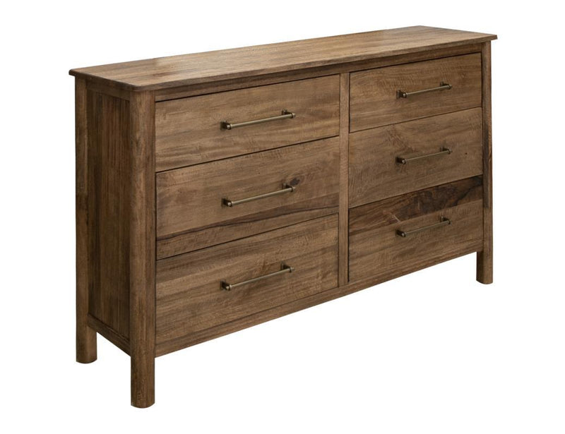 International Furniture Direct Olimpia 6-drawer dresser with wooden finish and sleek metal handles, showcasing the bedroom storage piece.