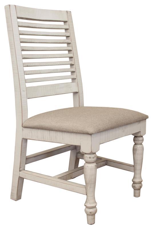 Stone chair with turned wood legs and a fabric upholstered seat by International Furniture Direct.