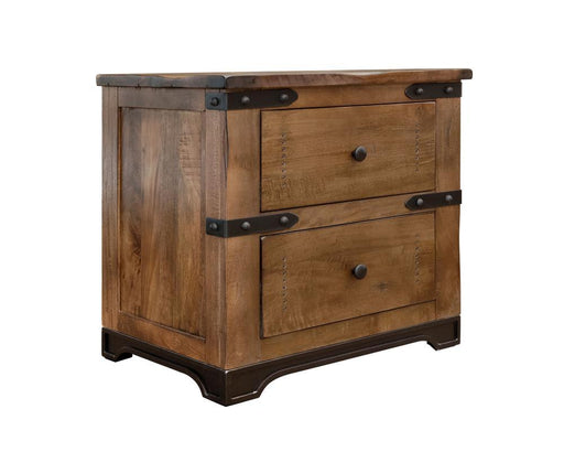 Parota wood nightstand with two drawers, natural finish, from International Furniture Direct.