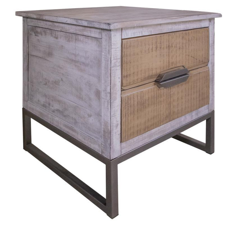 Mita 2 drawer end table by International Furniture Direct featuring a rustic wood finish and classic design.