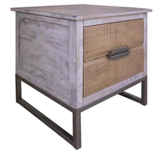Mita 2 drawer end table by International Furniture Direct featuring a rustic wood finish and classic design.