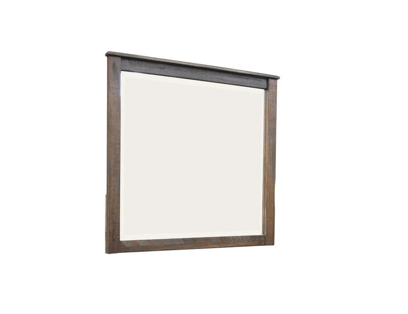 San Luis Mirror by International Furniture Direct, rectangular wall mirror with a wooden frame, hanging on a wall.