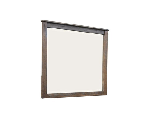 San Luis Mirror by International Furniture Direct, rectangular wall mirror with a wooden frame, hanging on a wall.