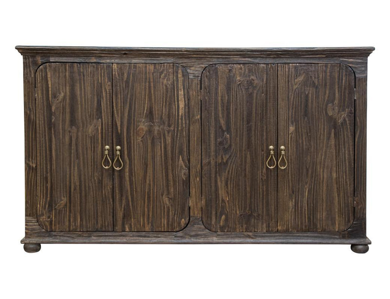 International Furniture Direct Alba 4-door console with two fixed shelves in a rich brown finish, showcasing a stylish storage piece.