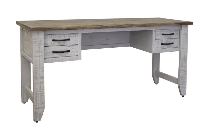 Gray Pueblo 4-drawer desk by International Furniture Direct featuring a spacious tabletop and stylish storage drawers.