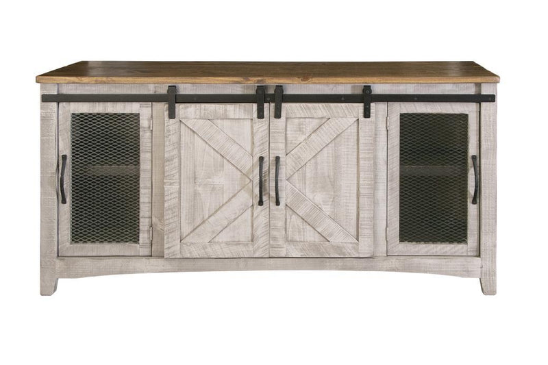Gray Pueblo 4-door TV stand by International Furniture Direct, featuring a modern design with ample storage space.