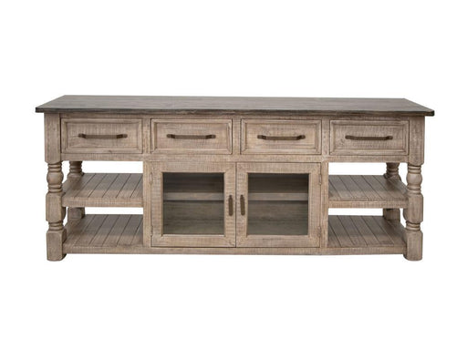 Natural stone TV stand with four drawers and two doors, 80-inch wide, by International Furniture Direct.