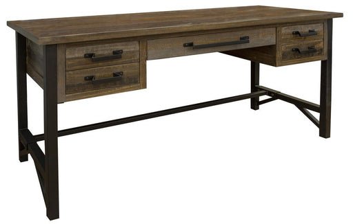 Brown Loft 5 Drawer Desk by International Furniture Direct featuring a spacious workspace and five storage drawers.