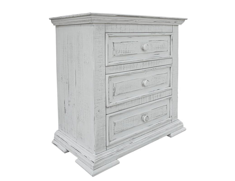 Terra White 3 Drawer Nightstand by International Furniture Direct with wooden top and sleek drawer handles.