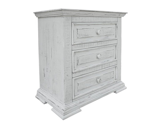 Terra White 3 Drawer Nightstand by International Furniture Direct with wooden top and sleek drawer handles.
