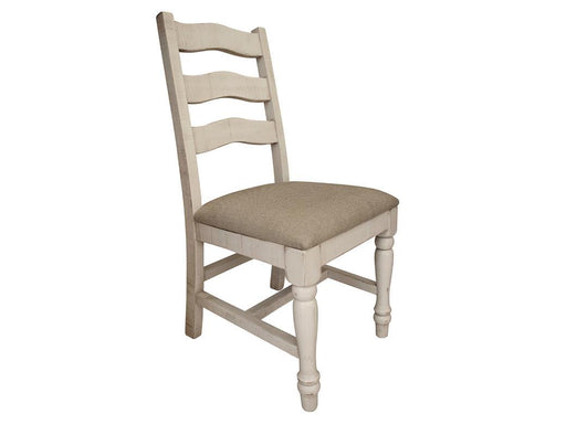 Solid wood chair with fabric seat from International Furniture Direct featuring a classic design and sturdy construction.