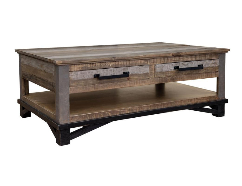 Loft brown cocktail table with four drawers from International Furniture Direct, featuring a stylish design and functional storage.