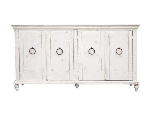 White Capri console with four doors from International Furniture Direct, showcasing a sleek, modern storage piece with clean lines.