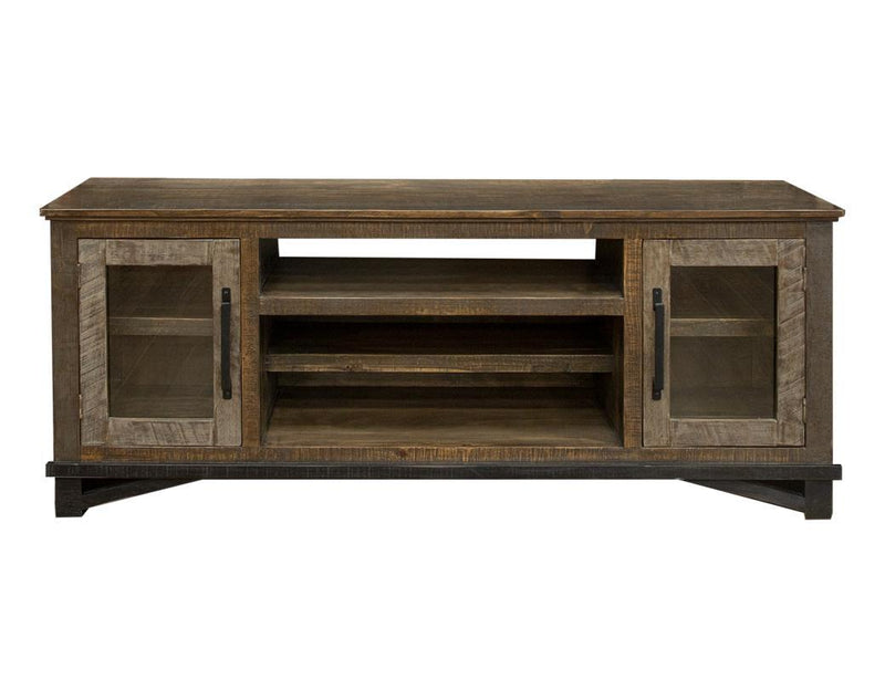 Loft brown wall unit with two doors and shelves, TV stand by International Furniture Direct, ideal for modern living rooms.