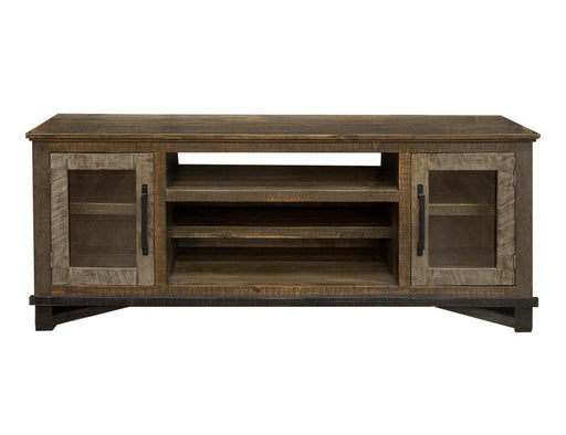 Loft brown wall unit with two doors and shelves, TV stand by International Furniture Direct, ideal for modern living rooms.