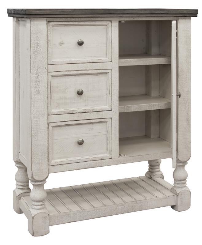 Stone 3-drawer, 1-door chest by International Furniture Direct featuring a sturdy wooden construction with a natural stone finish.