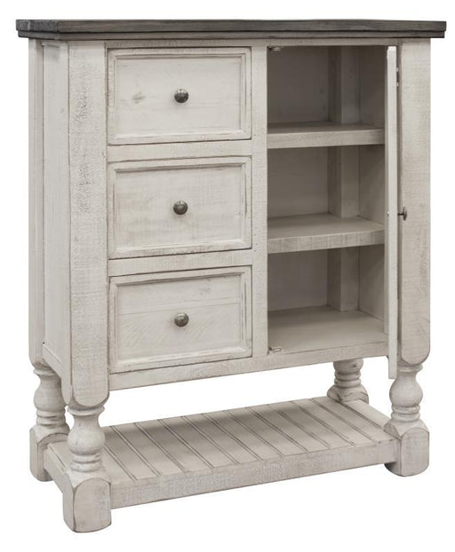 Stone 3-drawer, 1-door chest by International Furniture Direct featuring a sturdy wooden construction with a natural stone finish.