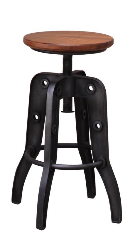 Wooden seat Parota barstool with adjustable height and swivel feature, crafted by International Furniture Direct.