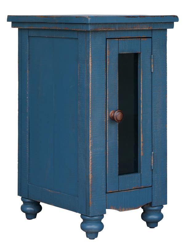 Dark blue Aruba 1-door chair side end table by International Furniture Direct, with a sleek modern design and wooden finish.