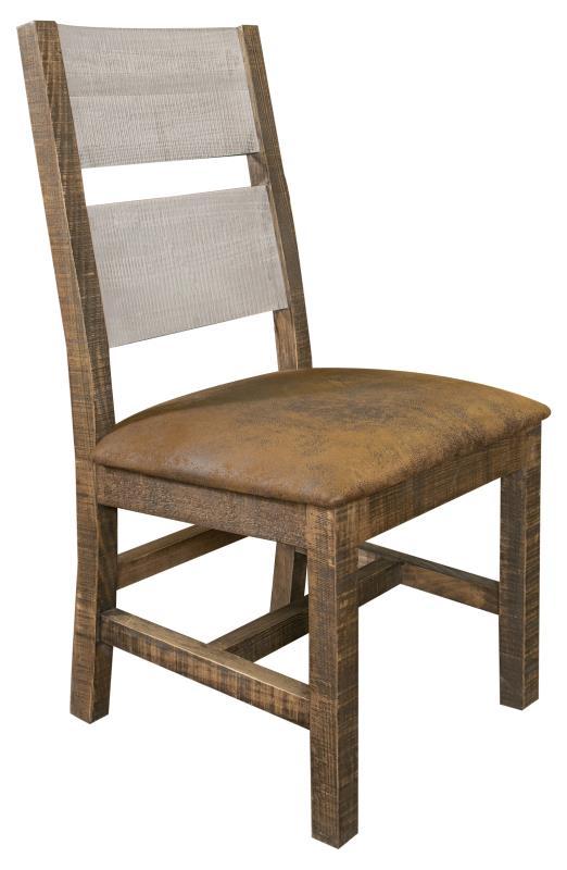 Gray solid wood chair with fabric seat from International Furniture Direct, showcasing a sturdy frame and comfortable seating.