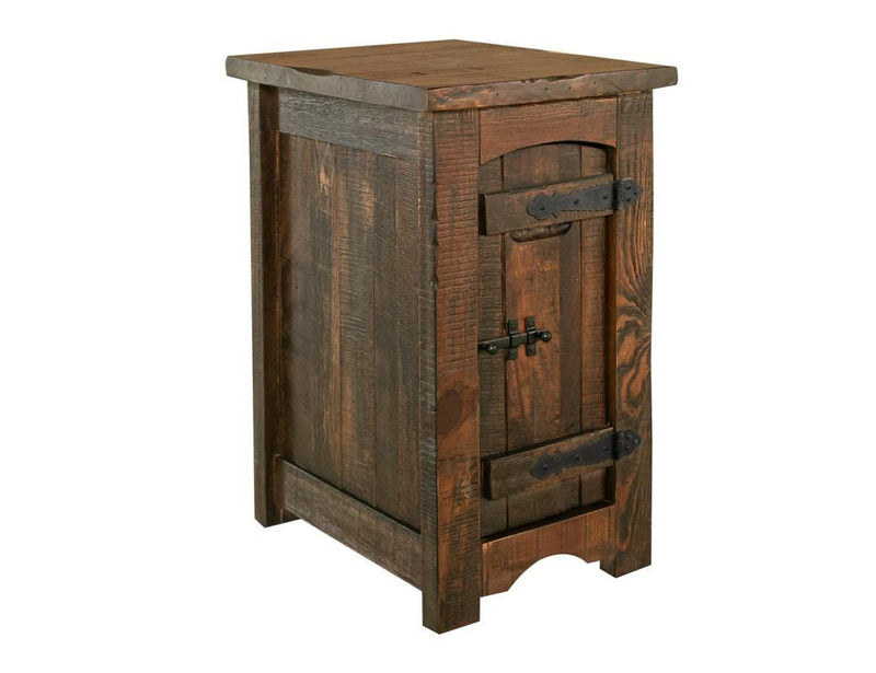 Mezcal chair side table by International Furniture Direct with one door, wooden end table for living room or bedroom decor.