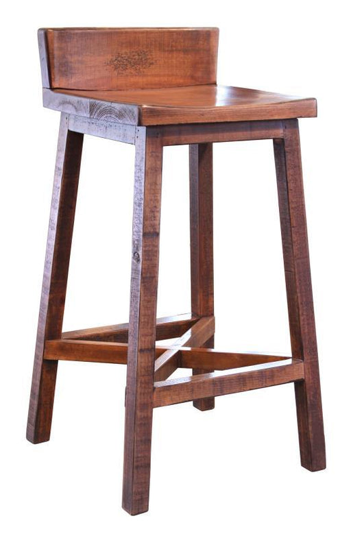 Brown Pueblo 30-inch barstool with wooden seat and base by International Furniture Direct, showcasing a rustic design and sturdy construction.
