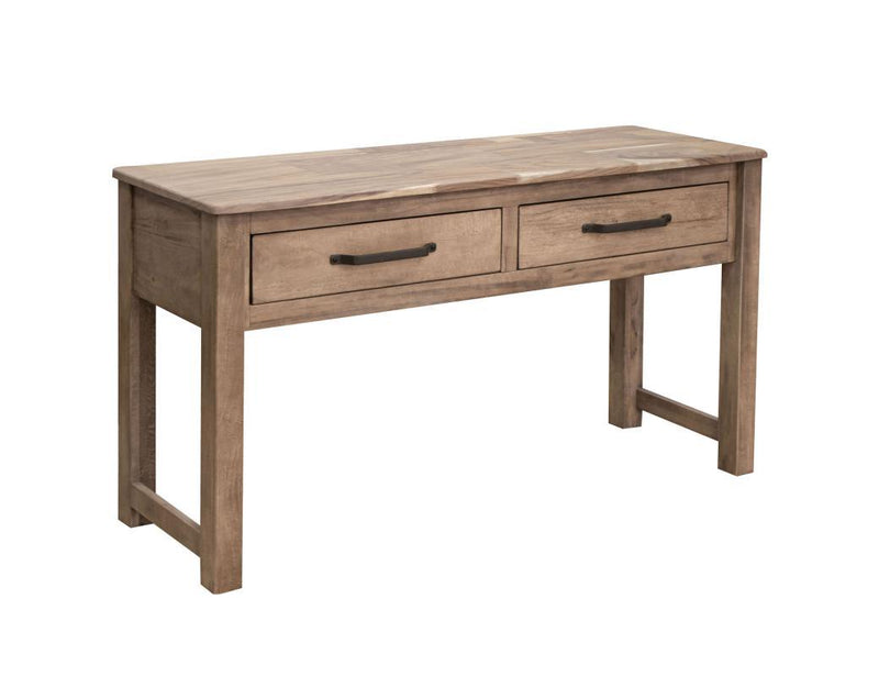 Natural Parota sofa table with 2 drawers from International Furniture Direct, featuring a polished wood finish and elegant design.