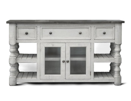 Stone 60-inch TV stand by International Furniture Direct with 3 drawers and 2 glass doors, showcasing a modern wood finish.