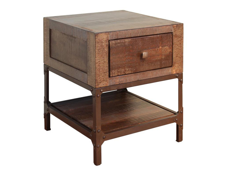 Urban gold end table with a single drawer from International Furniture Direct, featuring a sleek wood finish and modern design.