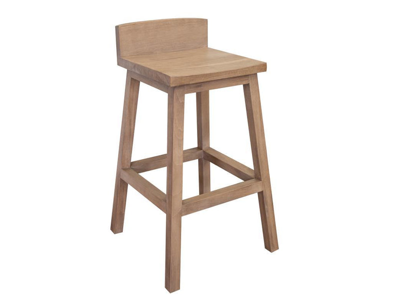 Natural Parota wood barstool with 30-inch height from International Furniture Direct, showcasing a sturdy wooden seat and legs.