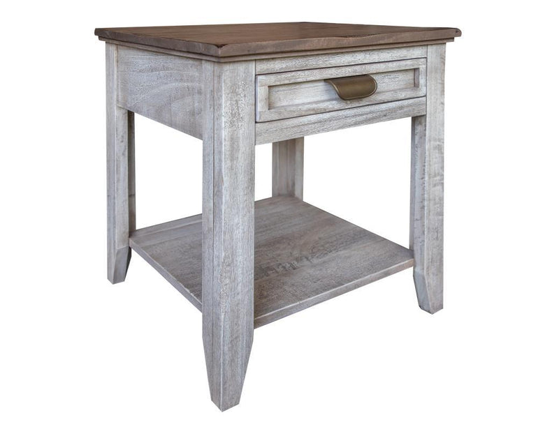 International Furniture Direct Sahara end table with one drawer and shelf, featuring a modern wooden design and natural finish.