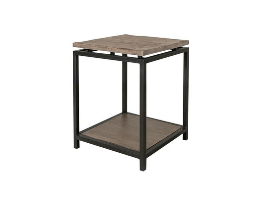 Blacksmith end table with shelf by International Furniture Direct, featuring a rustic wood finish and sturdy tabletop.
