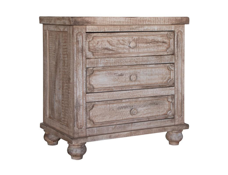 Aruba Natural 3 Drawer Nightstand by International Furniture Direct showing a wooden bedside table with three drawers and natural finish.