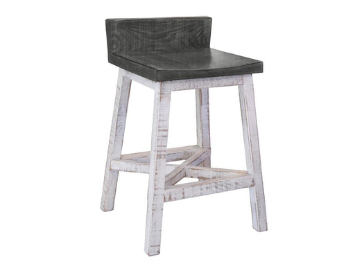 Stone 24-inch barstool with wooden seat and base in stone finish, crafted by International Furniture Direct.