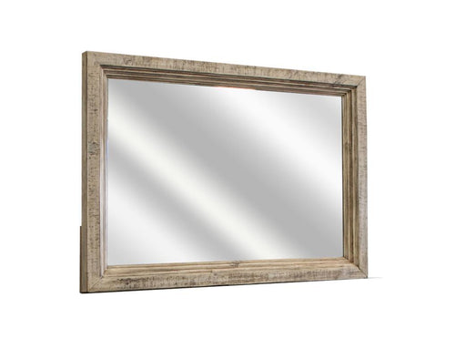 Natural stone mirror by International Furniture Direct showing a sleek, rectangular mirror with a stone frame on a clean surface.