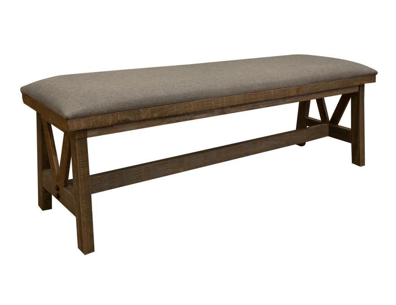 Brown wood loft bench by International Furniture Direct showing a sturdy, rustic-style wooden bench with a smooth finish.