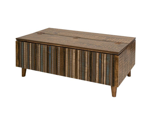 Blue Tiza Cocktail Table by International Furniture Direct, showcasing a modern wooden table with a smooth blue finish and sturdy design.