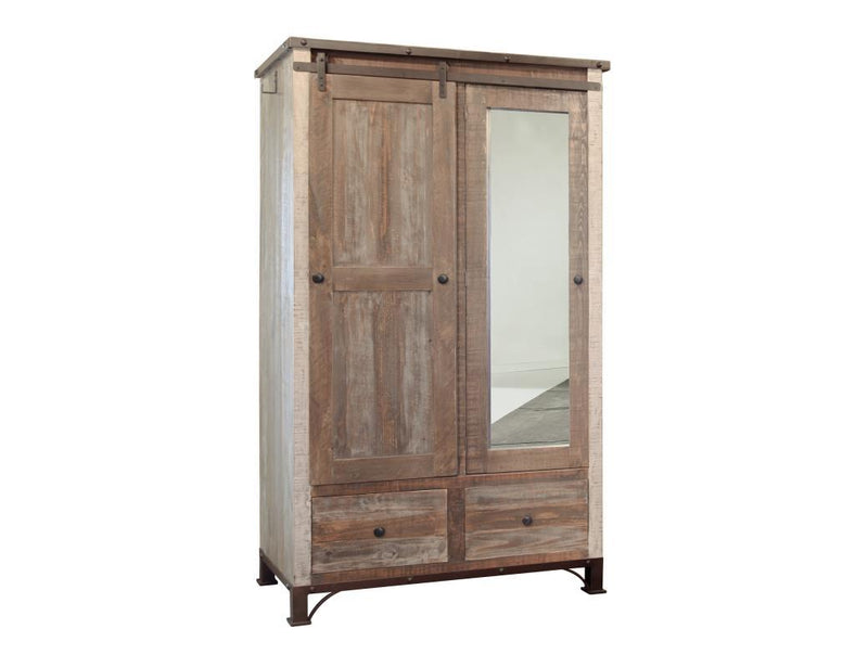 Antique multicolor dresser with two drawers, sliding door, mirror door, from International Furniture Direct, featuring vintage-style craftsmanship.