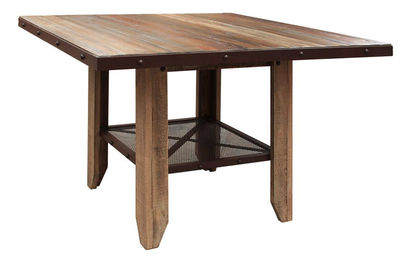 Antique multicolor solid wood 52-inch counter height shelf with iron mesh shelf from International Furniture Direct