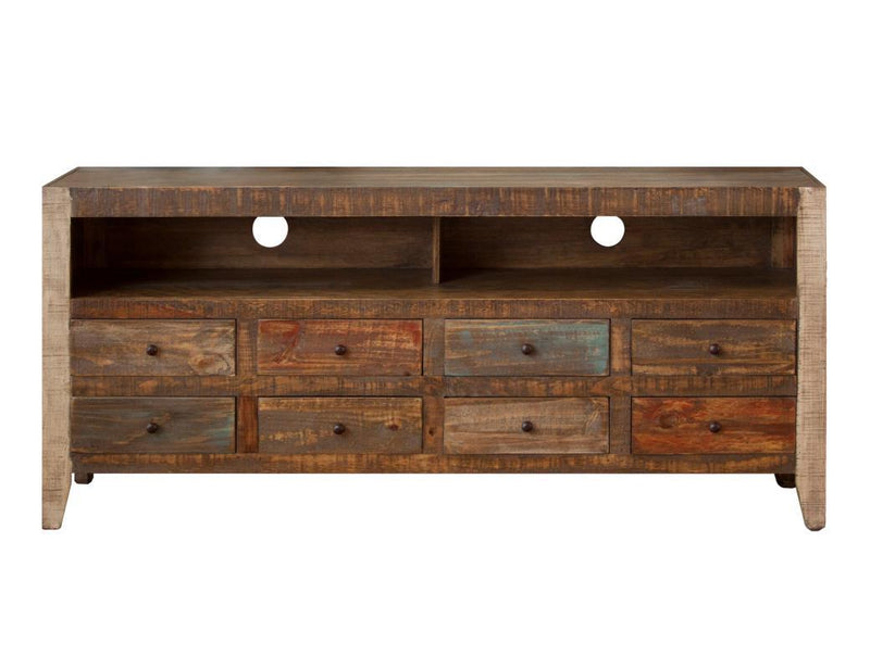 Antique multicolor 8-drawer TV stand by International Furniture Direct with vintage wooden finish and spacious storage drawers.