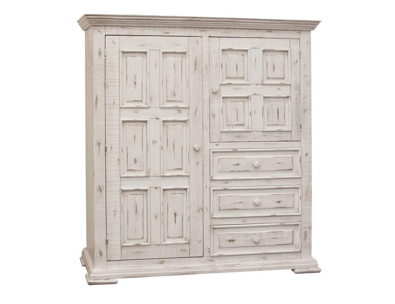 White Terra 3-drawer, 2-door gentleman’s chest by International Furniture Direct, showcasing its elegant wooden finish and classic design.