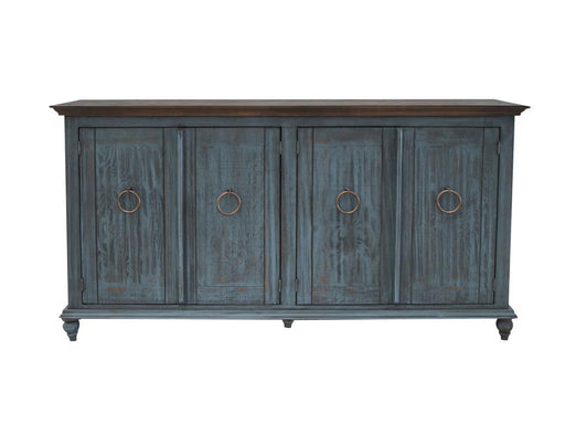 Dark blue Capri console with four doors by International Furniture Direct, showcasing its sleek modern design and storage capacity.