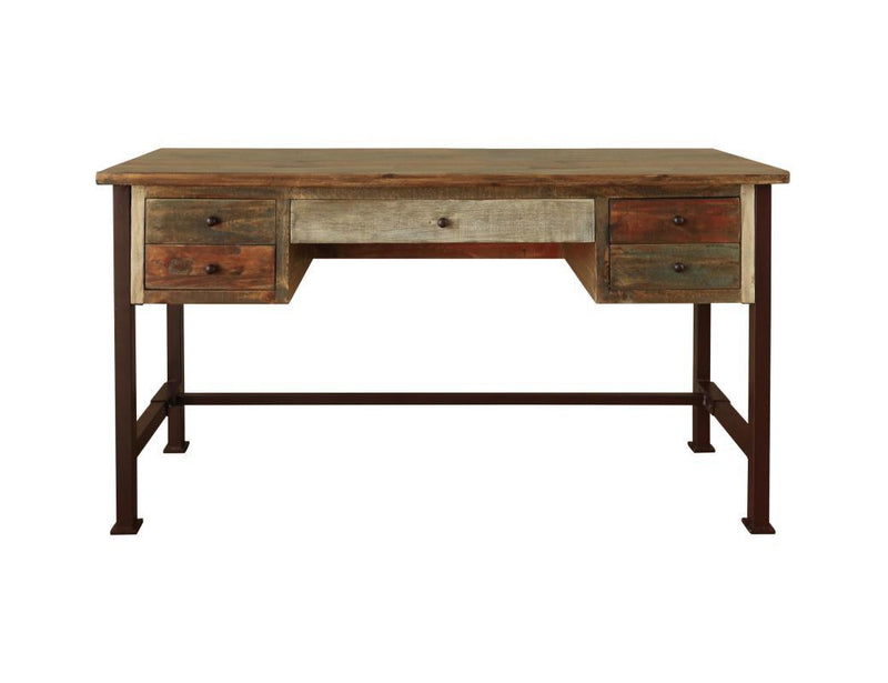 Antique multicolor 5-drawer desk by International Furniture Direct with rustic wooden finish and vintage design.