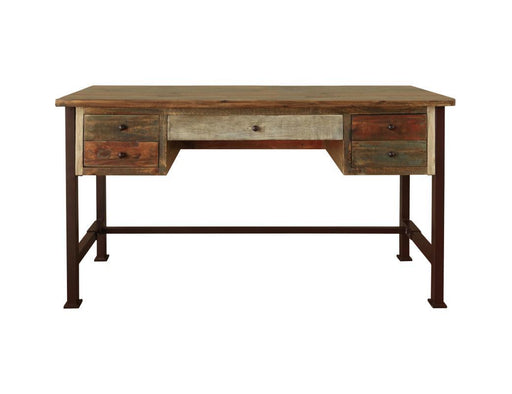 Antique multicolor 5-drawer desk by International Furniture Direct with rustic wooden finish and vintage design.