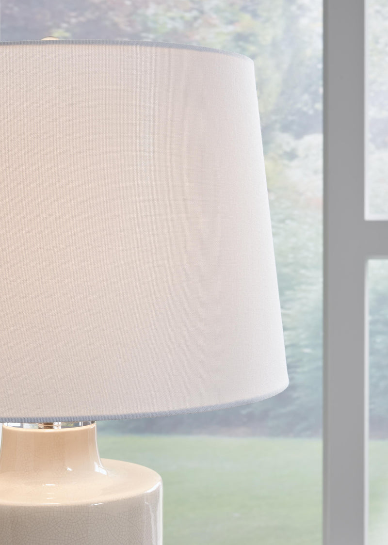 Close-up of Ashley Furniture Cylener Lamp Set table lamp with detailed fabric shade and elegant base design.