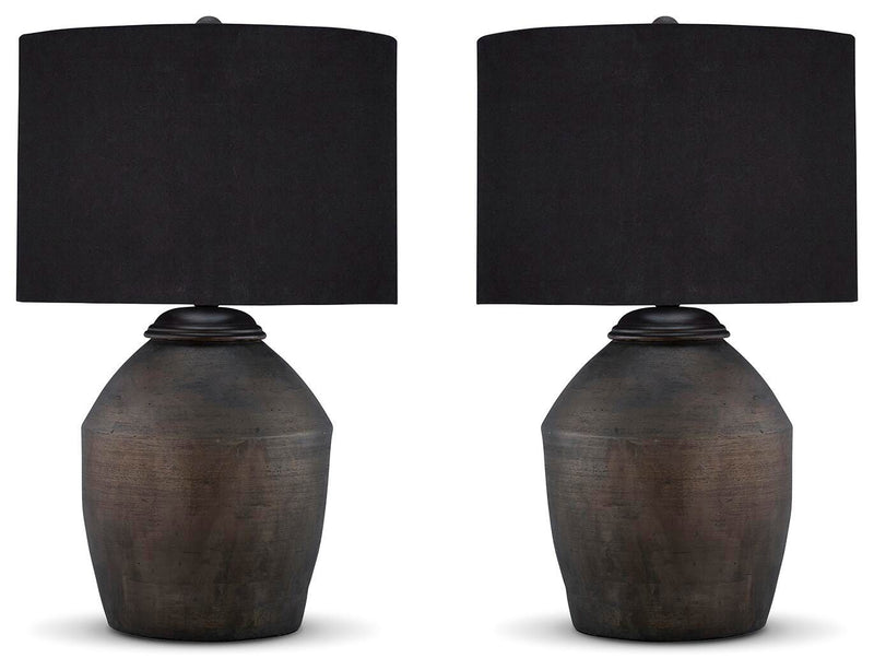 Ashley Furniture Naareman Table Lamp Set featuring modern design with fabric shades and sleek bases.