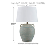 Ashley Furniture Shawburg table lamp set with two elegant ceramic lamps featuring fabric shades, perfect for living room or bedroom decor.