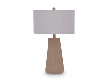 Ashley Furniture Dellner table lamp with a sleek design and fabric shade, ideal for bedside or living room lighting.