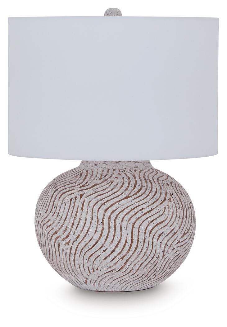 Ashley Furniture Vien table lamp with a sleek base and fabric shade, perfect for modern living room or bedroom decor.
